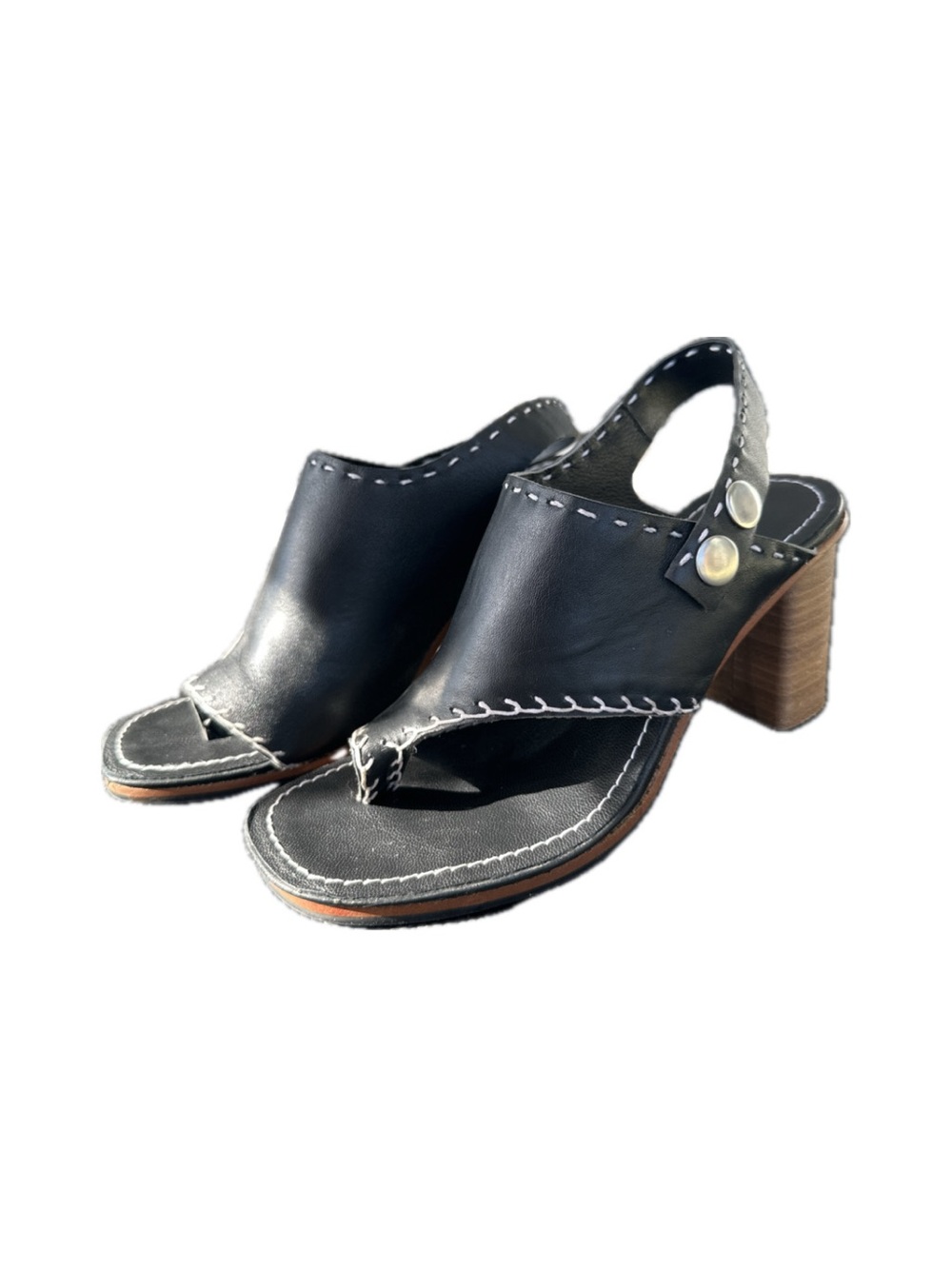 FREE PEOPLE Women's Black Leather Open-Toe Block Heel Sandals